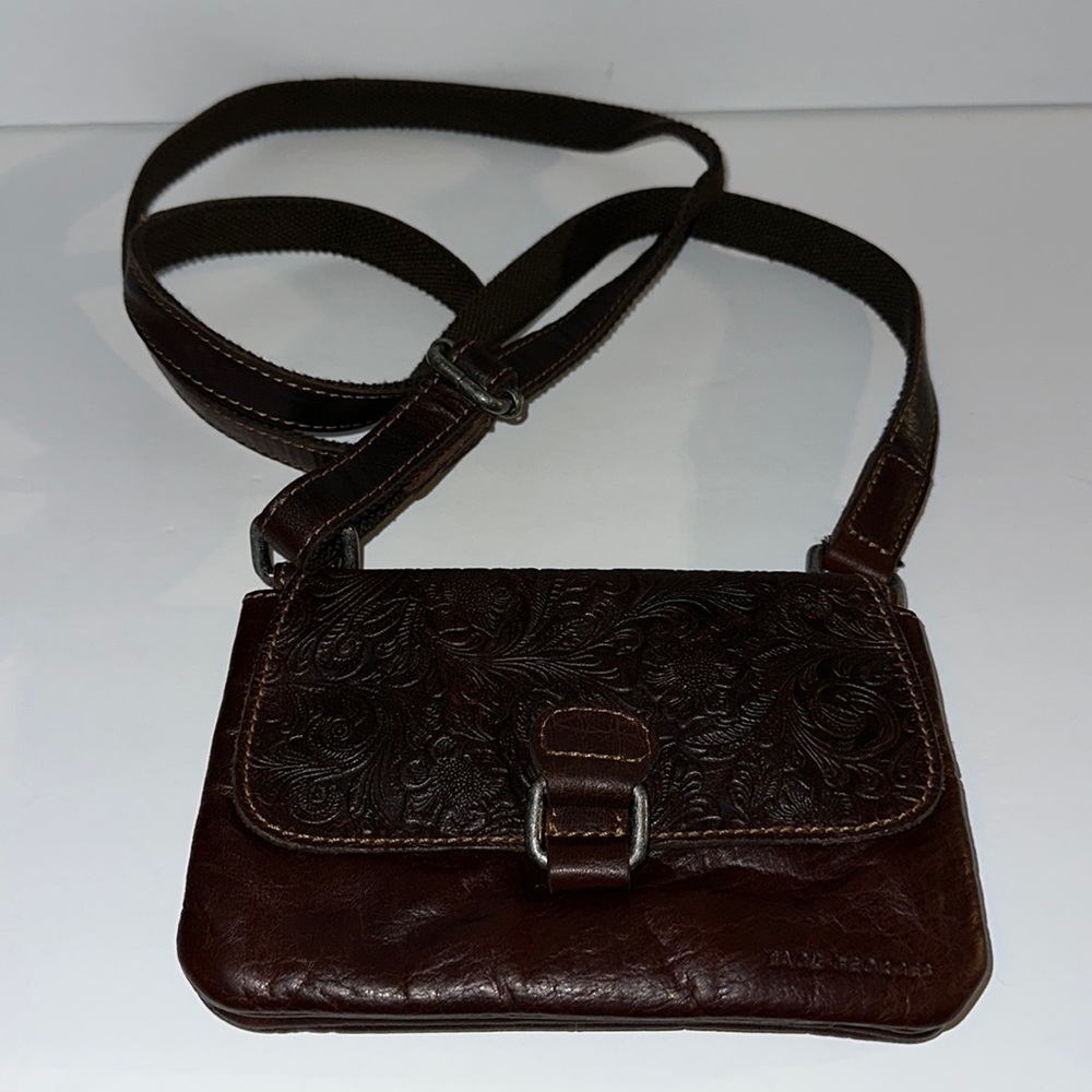 Jack Georges  Small Leather Floral Tooled Crossbody Purse